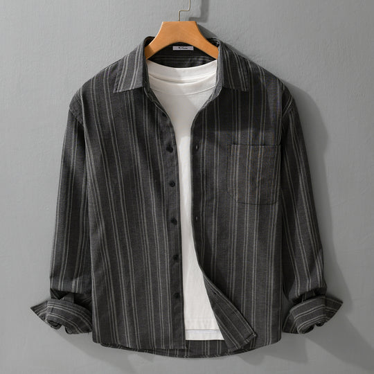 Herren Relaxed-Stripe Hemdjacke aus feinem Baumwoll-Twill mit aufgesetzter Brusttasche Nord Taschen