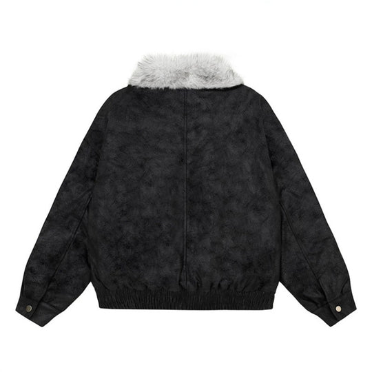 Damen Oversize-Bomberjacke mit Kunstfellkragen und elastischem Saum Nord Taschen