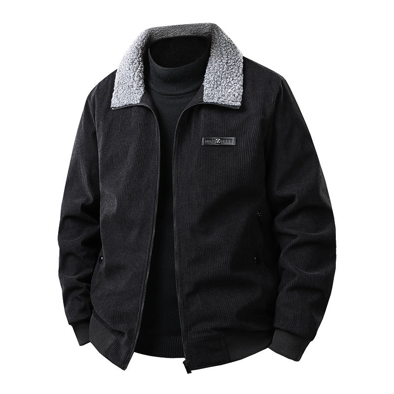 Herren Cord-Collegejacke mit Sherpa-Kragen, Reißverschluss und praktischen Seitentaschen Nord Taschen