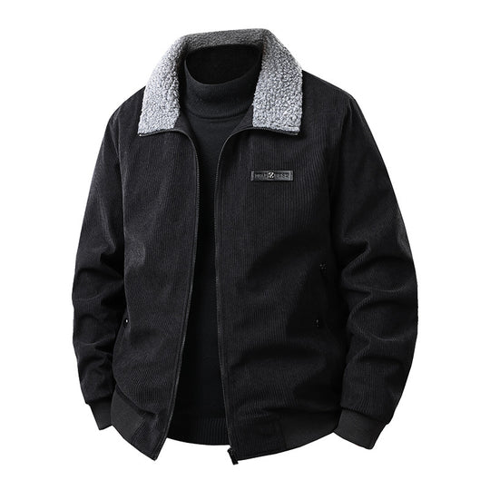 Herren Cord-Collegejacke mit Sherpa-Kragen, Reißverschluss und praktischen Seitentaschen Nord Taschen