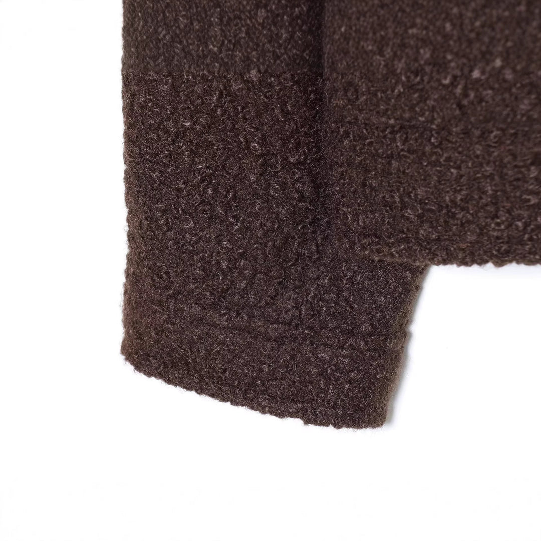 Damen Cropped Bouclé-Jacke mit weichem Kunstfellkragen und Pattentaschen Nord Taschen