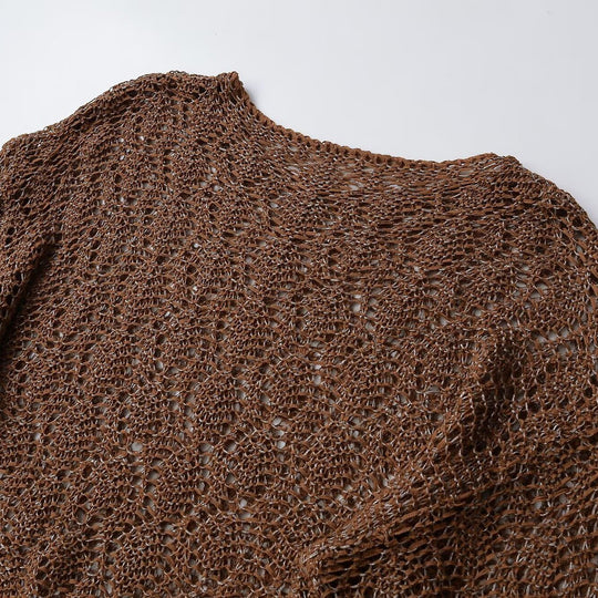 Damen Lockerer gehäkelter Cropped-Pullover mit weitem Schnitt Nord Taschen