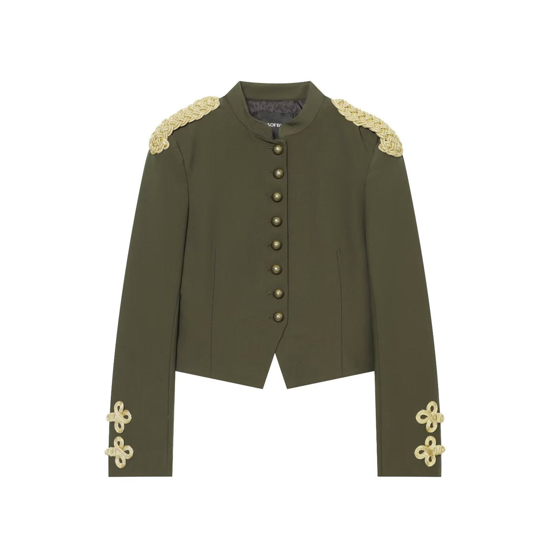 Damen Kurzer militärinspirierter Blazer mit opulenten Schulterkordeln und Zierknopfleiste Nord Taschen