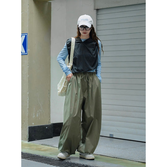 Damen Weite Baumwollmix-Baggyhose mit elastischem Tunnelzugbund Nord Taschen