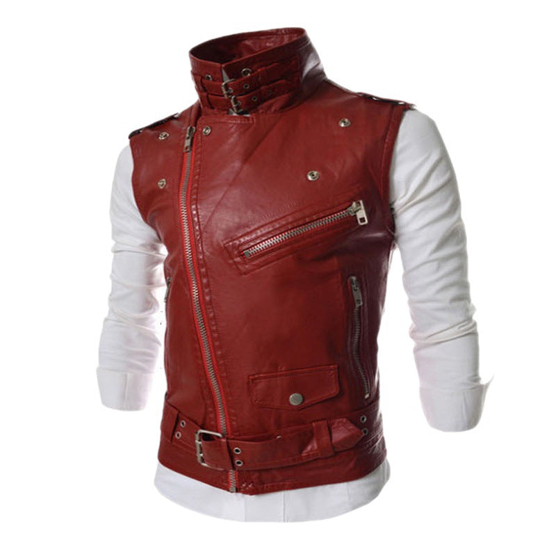 Herren ärmellose Bikerweste mit asymmetrischem Reißverschluss, Ziergürteln und Metallakzenten Nord Taschen