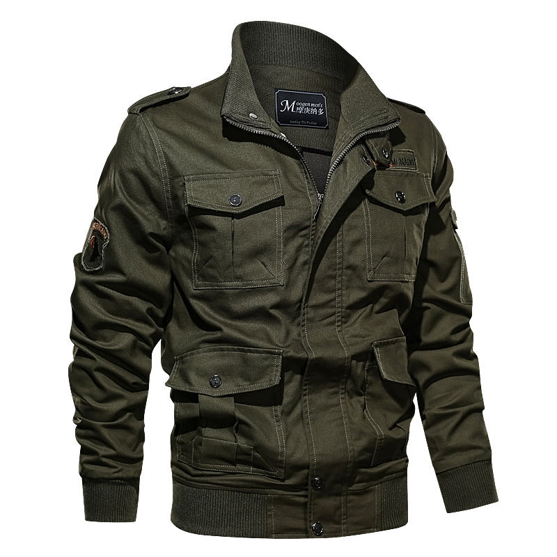 Herren Militärinspirierte Canvas‑Fieldjacke mit Epauletten, Mehrfach‑Taschen und geripptem Bund Nord Taschen