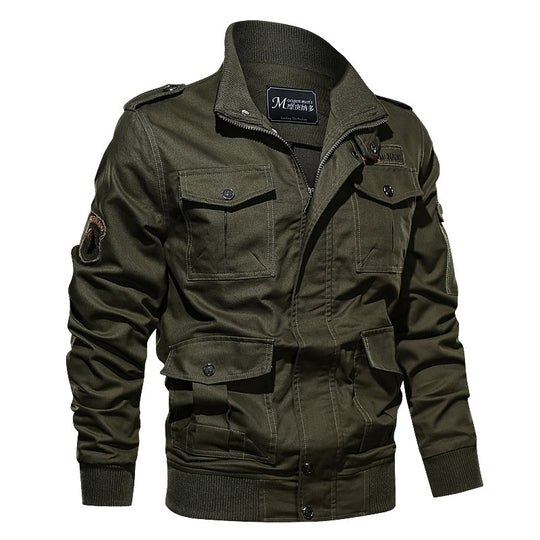 Herren Militärinspirierte Canvas‑Fieldjacke mit Epauletten, Mehrfach‑Taschen und geripptem Bund Nord Taschen