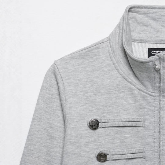 Damen Cropped-Sweatjacke mit Stehkragen und dekorativer Zierknopfleiste Nord Taschen