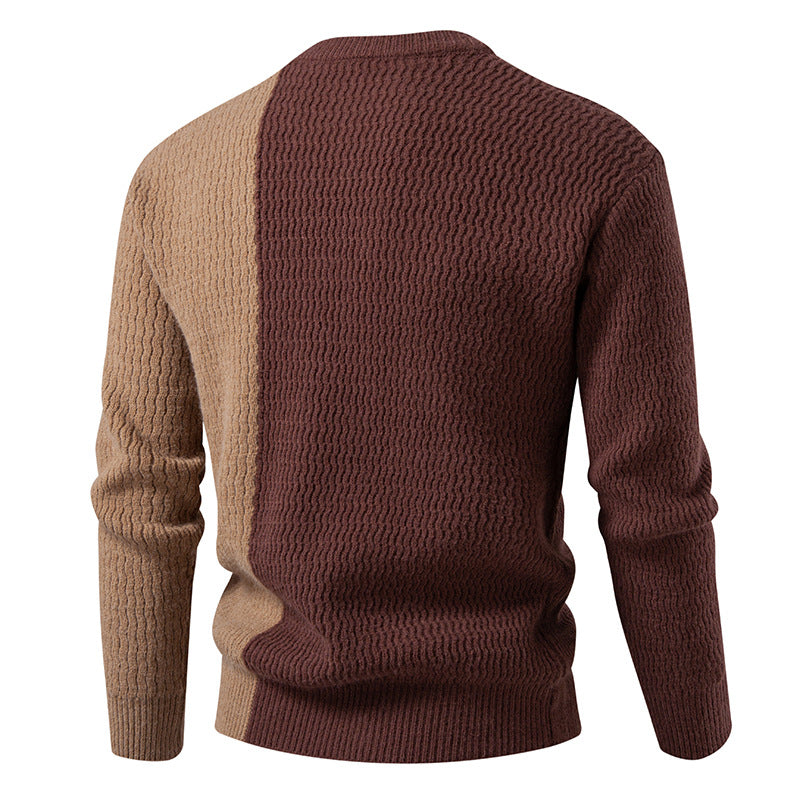 Herren zweigeteilter Strukturstrickpullover mit Zierband-Detail und Rundhalsausschnitt Nord Taschen