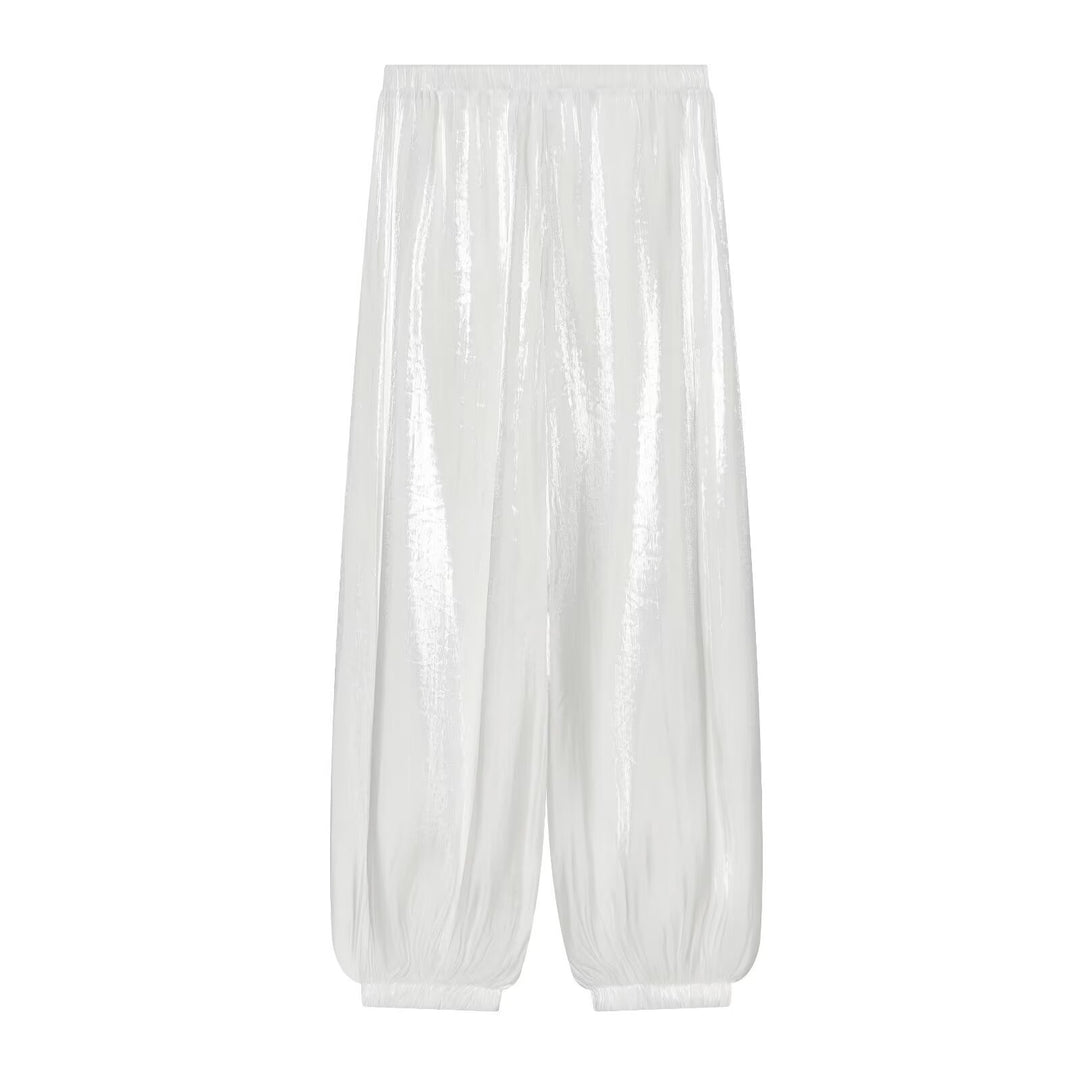 Damen Plissierte glänzende High‑Waist Palazzo-Jogger Nord Taschen
