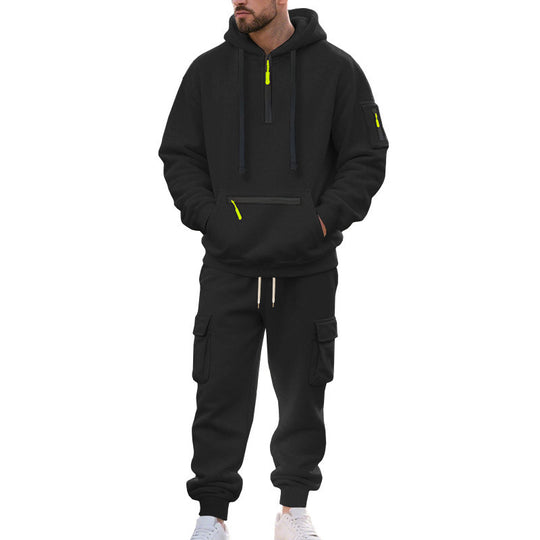 Herren Urbane Cargo-Jogging-Set mit Utility-Hoodie, Reißverschluss-Details und Cargo-Joggers Nord Taschen