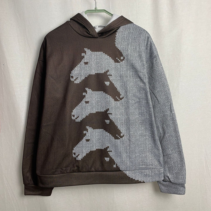 Damen Hoodie mit kreativem Pferdemuster & bequemer Passform