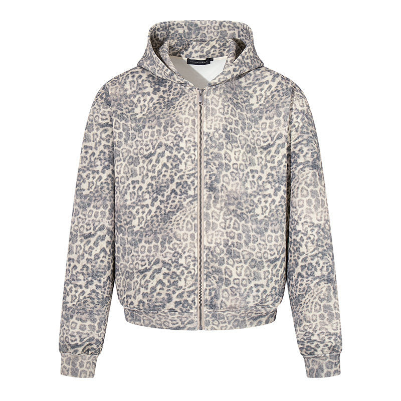 Damen Zip-Hoodie im soften Velours mit allover-Leo-Jacquard Nord Taschen