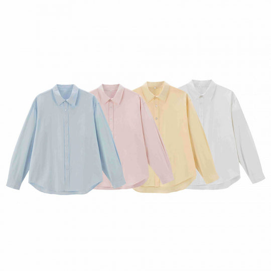 Damen Lockeres Oversize-Blusenhemd mit Kentkragen, durchgehender Knopfleiste und abgerundetem Saum Nord Taschen