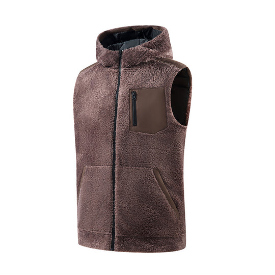 Herren Gefütterte Teddy-Fleece-Weste mit Kapuze, Reißverschluss-Brusttasche und Kängurutaschen Nord Taschen