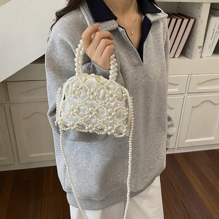 Damen elegante Beuteltasche mit dekorativen Perlen und Kordelzug Nord Taschen