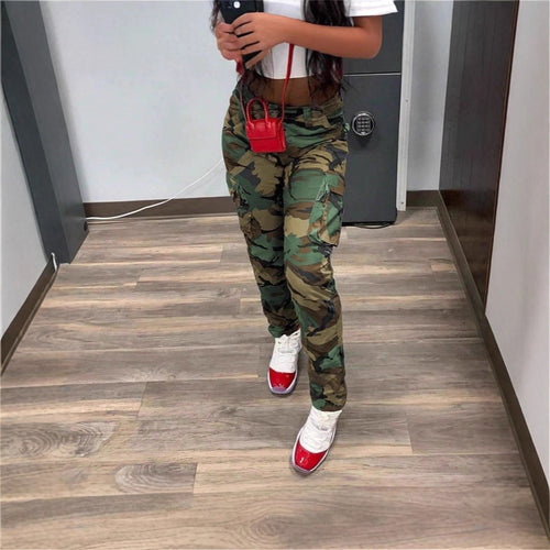 Damen Cargohose im Camouflage-Look mit taillenhoher Passform und schmaler Beinlinie Nord Taschen