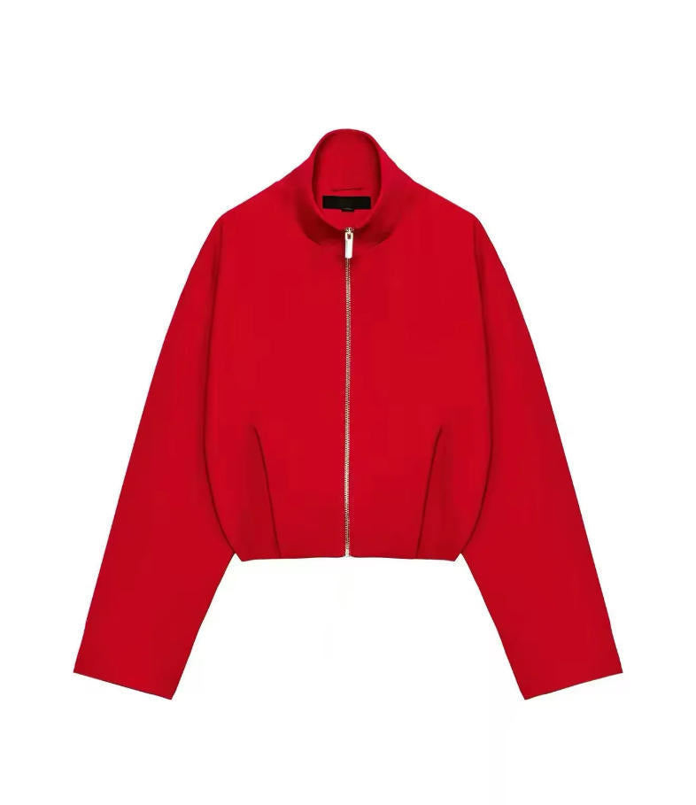 Damen Cropped schmal taillierte Blousonjacke mit Stehkragen und cleanem Schnitt Nord Taschen