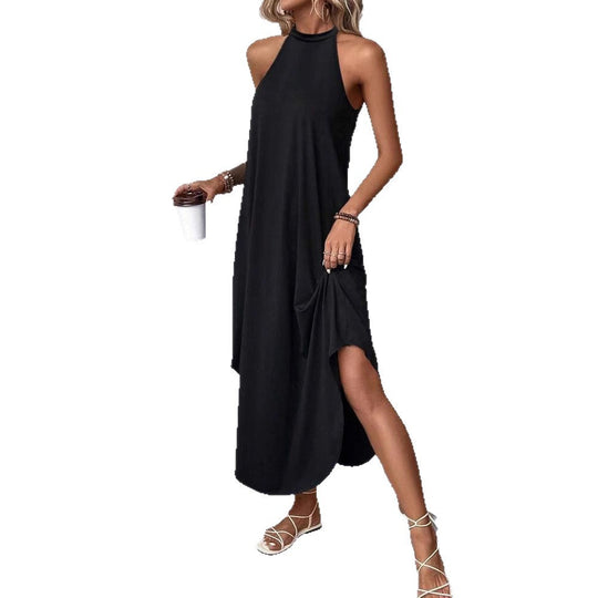Damen lässiges Sommermaxikleid mit elegantem Halternetz und praktischen Taschen