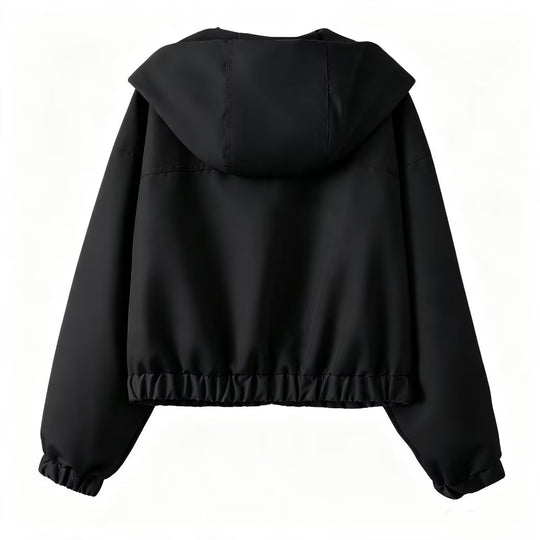 Damen Kurzer Cropped Blouson mit Kapuze, Reißverschluss und elastischem Saum Nord Taschen