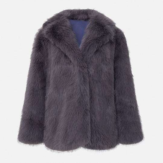 Damen Langfloriger Oversize Kunstpelz‑Mantel mit Boxy‑Silhouette und offenem Schnitt Nord Taschen