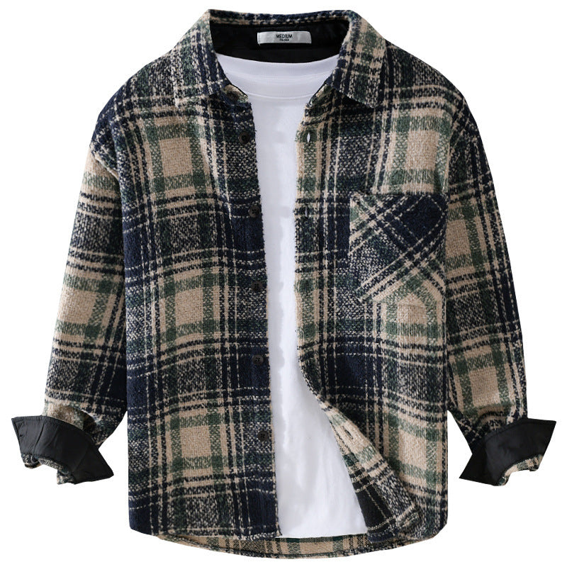 Herren Karierter Overshirt aus Teddyfleece mit aufgesetzter Brusttasche und verdeckter Knopfleiste Nord Taschen