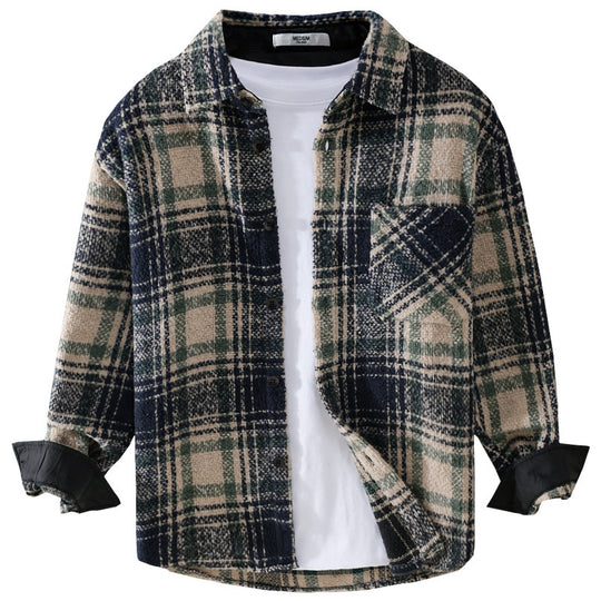 Herren Karierter Overshirt aus Teddyfleece mit aufgesetzter Brusttasche und verdeckter Knopfleiste Nord Taschen
