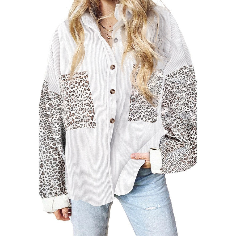 Damen Oversize-Hemdbluse mit Strukturstoff und Leo-Print Einsätzen Nord Taschen
