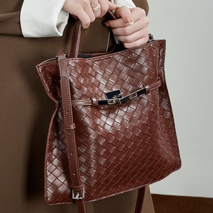 Damen geflochtene Shopper Tasche mit modernem Verschluss Nord Taschen