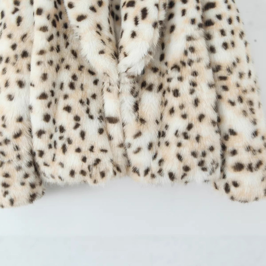 Damen langer Kunstfellmantel im Leopardenmuster mit Oversize-Schnitt Nord Taschen
