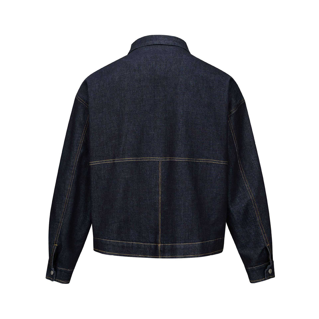 Unisex Kastig geschnittener Denim‑Blouson mit Metallreißverschluss und Pattentaschen Nord Taschen