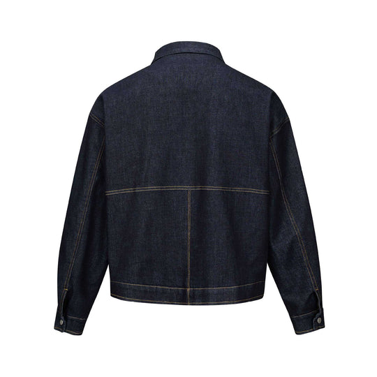 Unisex Kastig geschnittener Denim‑Blouson mit Metallreißverschluss und Pattentaschen Nord Taschen