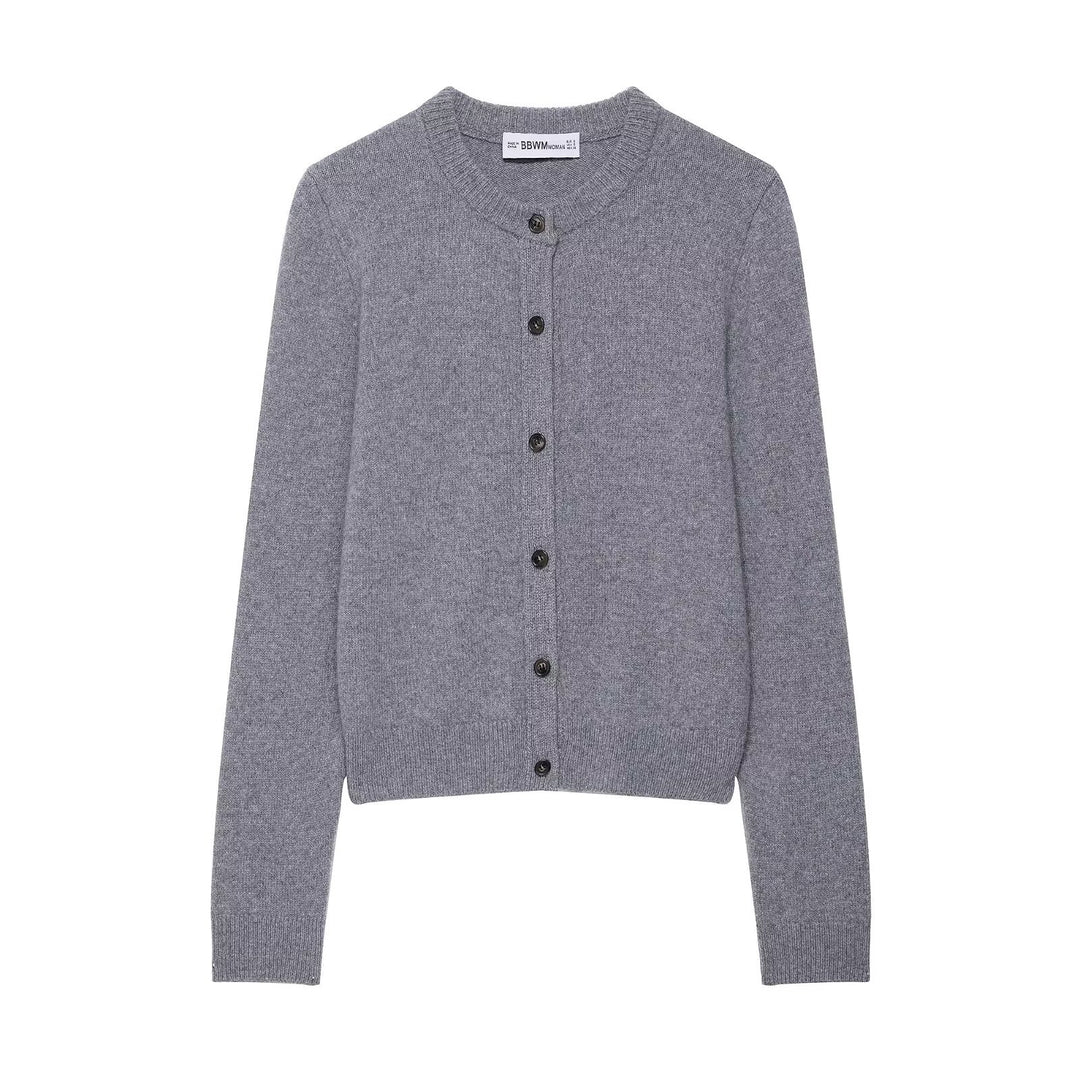 Damen Kurzgeschnittener Feinstrick-Cardigan mit Rundhalsausschnitt und Rippbündchen Nord Taschen