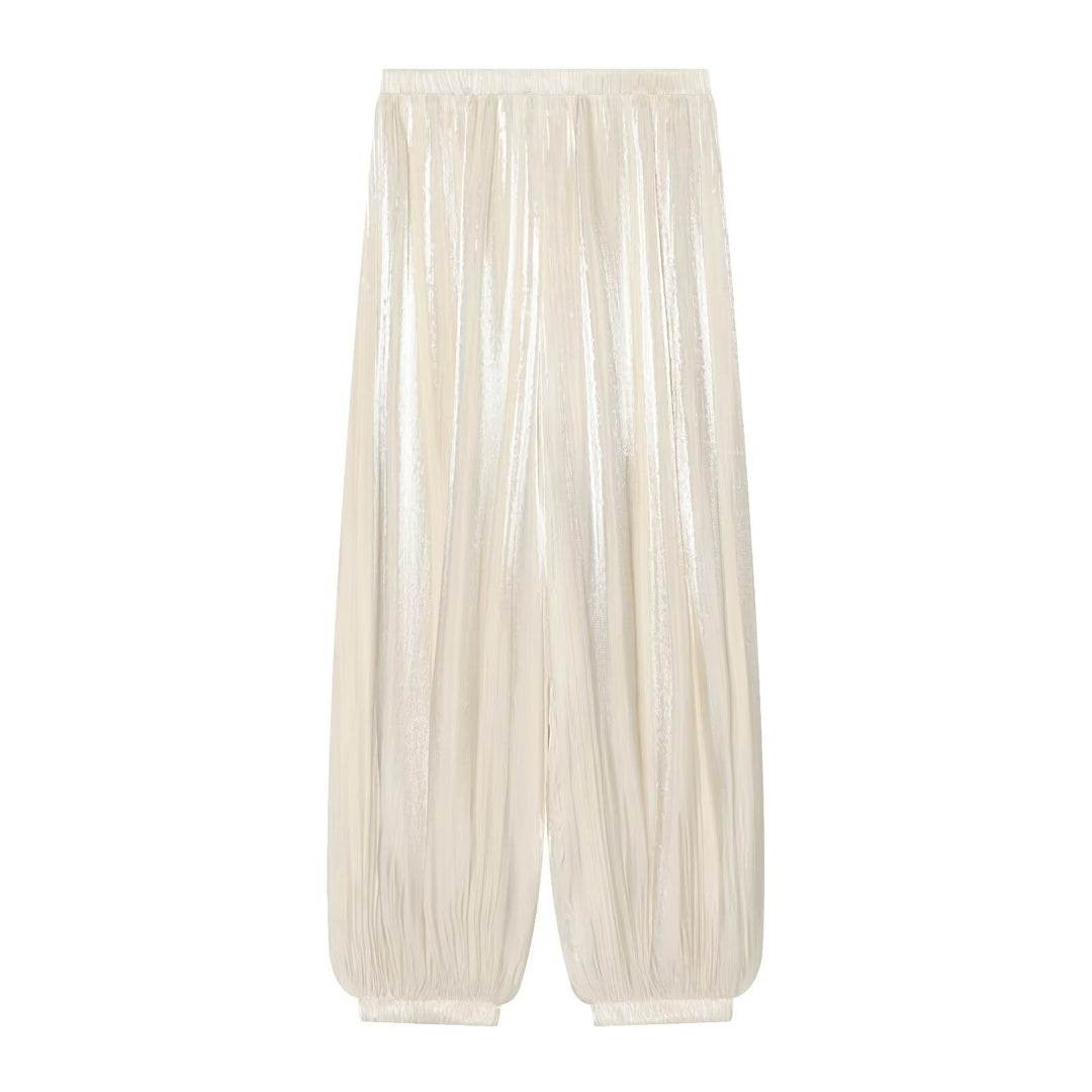 Damen Plissierte glänzende High‑Waist Palazzo-Jogger Nord Taschen