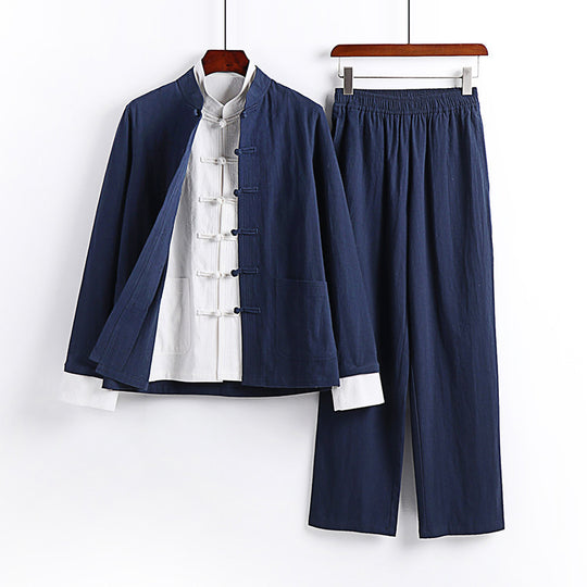 Herren Traditionsinspiriertes Kimono-Loungewear-Set mit Mandarinkragen Knotenverschluss und gerader Bundhose Nord Taschen