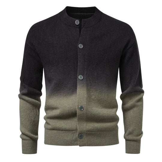 Herren Feiner Button-Cardigan mit Ombre-Farbverlauf und Stehkragen Nord Taschen