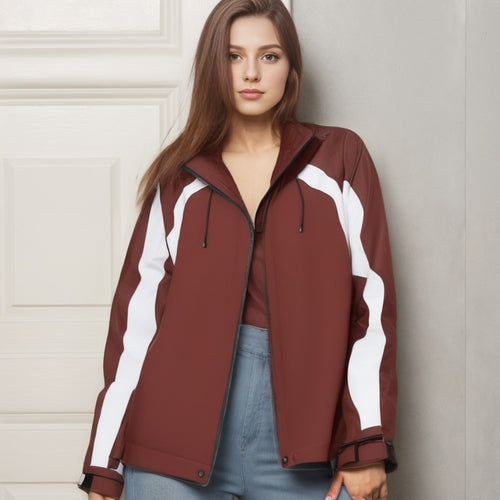 Damen Leichte Kapuzen-Regenjacke mit Kontraststreifen und Mesh‑Futter Nord Taschen