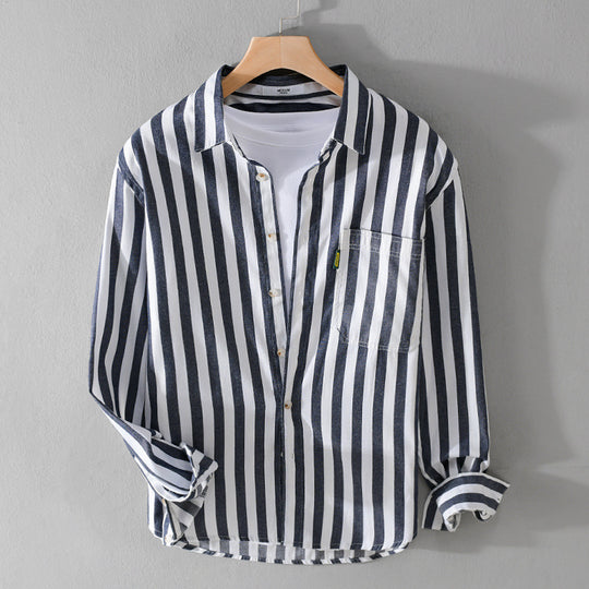 Herren Maritim-inspiriertes Streifen-Relax-Overshirt aus weichem Baumwolltwill mit aufgesetzter Brusttasche Nord Taschen