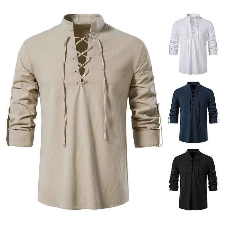 Herren lässiges Langarmhemd mit modernem Schnürdesign und hochqualitativer Baumwolle