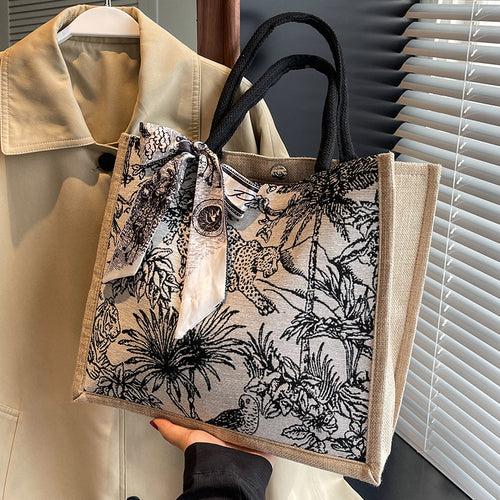 Damen Handtasche mit floralem Baumwollmuster und dekorativem Halstuch Nord Taschen