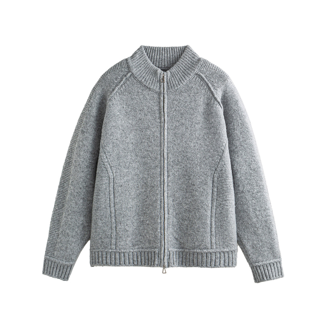 Unisex Strick-Zipjacke im Boxy-Cut mit hohem Rippkragen und Raglanärmeln Nord Taschen