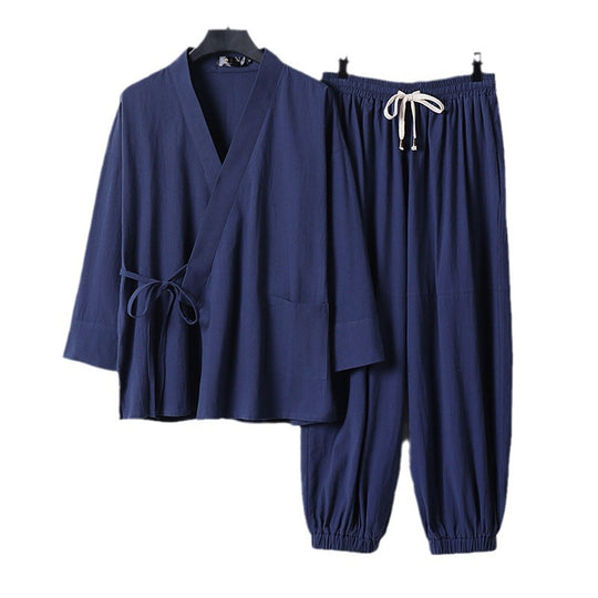 Unisex Entspanntes Kimono-Set mit Wickeljacke, dreiviertelärmeln und elastischer Kordelharemshose Nord Taschen