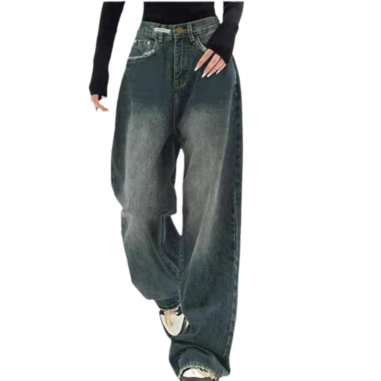 Damen hochgeschnittene extraweite Baggy-Jeans mit überlangem Saum und Vintageoptik Nord Taschen