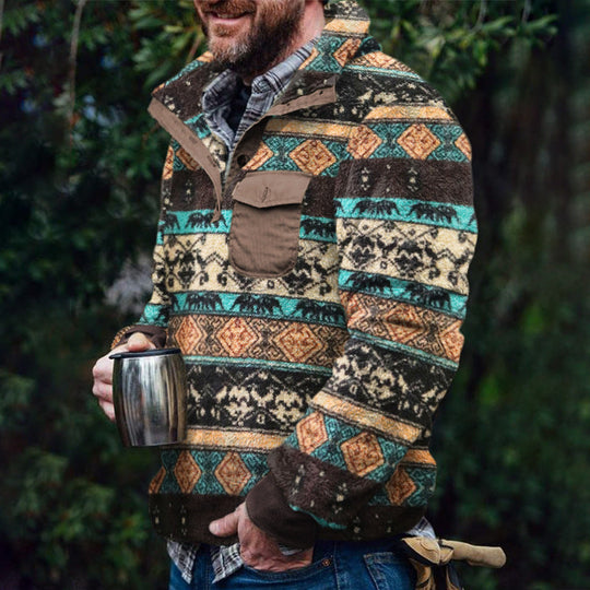 Herren Fleece-Pullover mit Karomuster und Hohem Kragen Avellé