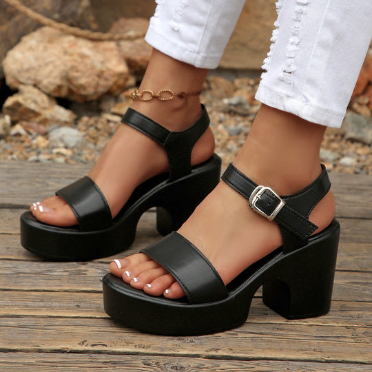 Damen Plateau-Sandaletten mit modischem Riemendesign und eleganter Schnallenapplikation