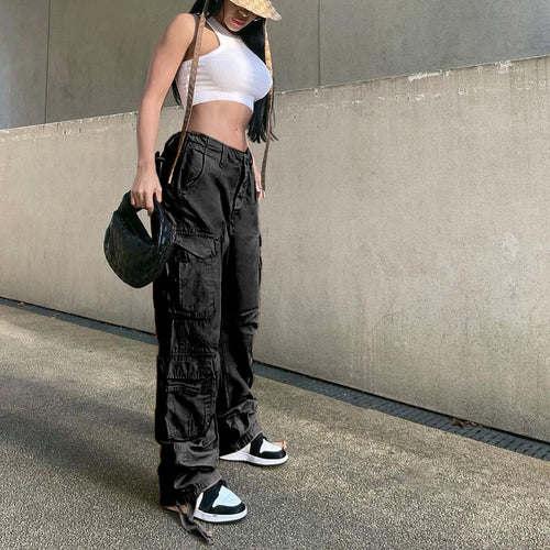 Damen weite Cargo-Hose im Baggy-Stil mit Multifunktionstaschen und verstellbarem Saum Nord Taschen