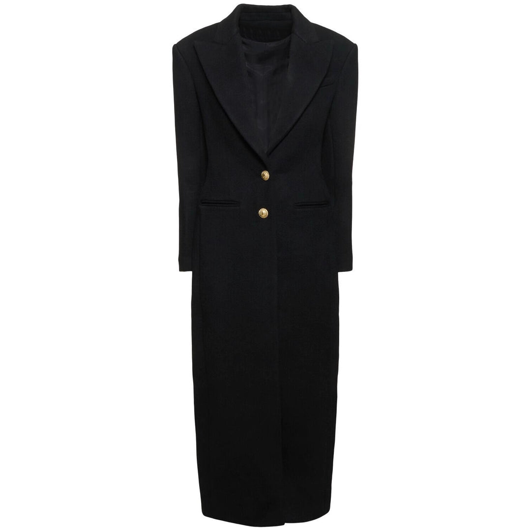 Damen Maxi-Mantelkleid mit markanter Schulterpartie und goldenen Zierknöpfen Nord Taschen