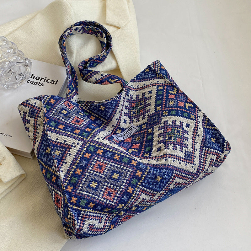 Damen Jute-Tragetasche mit modischem Ethnomuster Nord Taschen