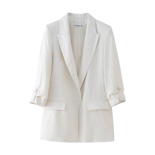 Damen Longblazer im Leinenlook mit weitem Revers, krempelbaren Ärmeln und Pattentaschen Nord Taschen