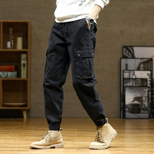 Herren Weiche Baumwoll-Utility-Cargohose im Joggerstil mit elastischem Bund und großvolumigen Klappentaschen Nord Taschen